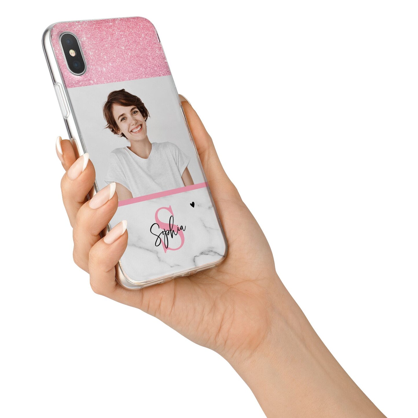 Marble Pink Glitter Photo Custom iPhone X Bumper Case on Silver iPhone Alternative Image 2