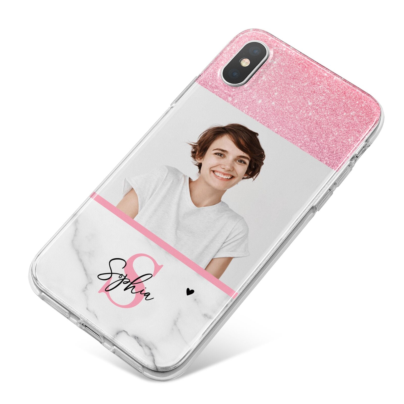 Marble Pink Glitter Photo Custom iPhone X Bumper Case on Silver iPhone