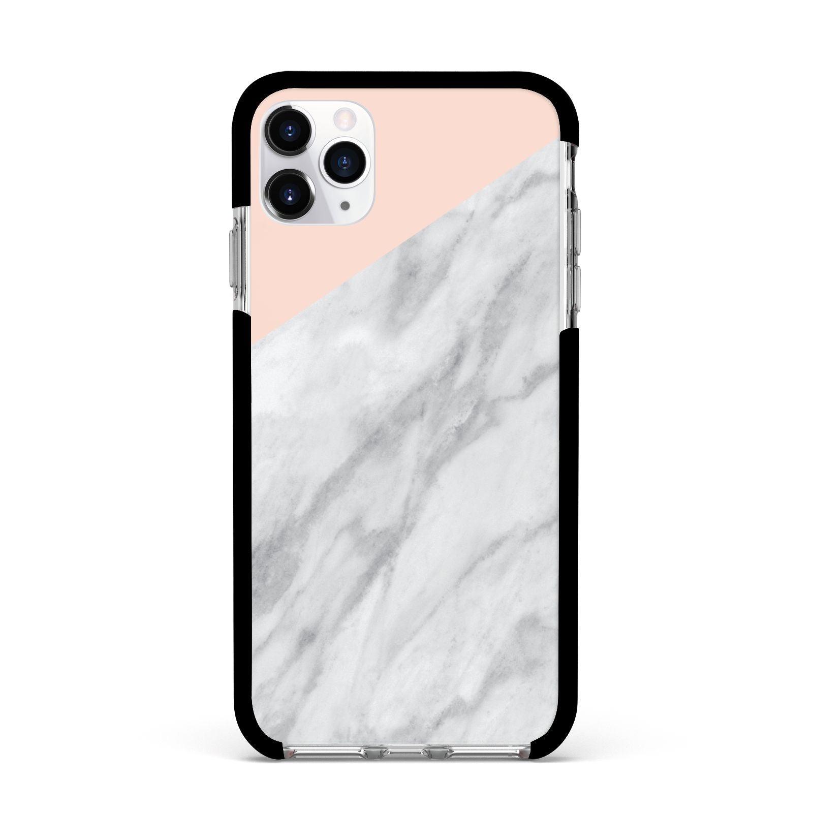 Marble Pink White Grey Apple iPhone 11 Pro Max in Silver with Black Impact Case