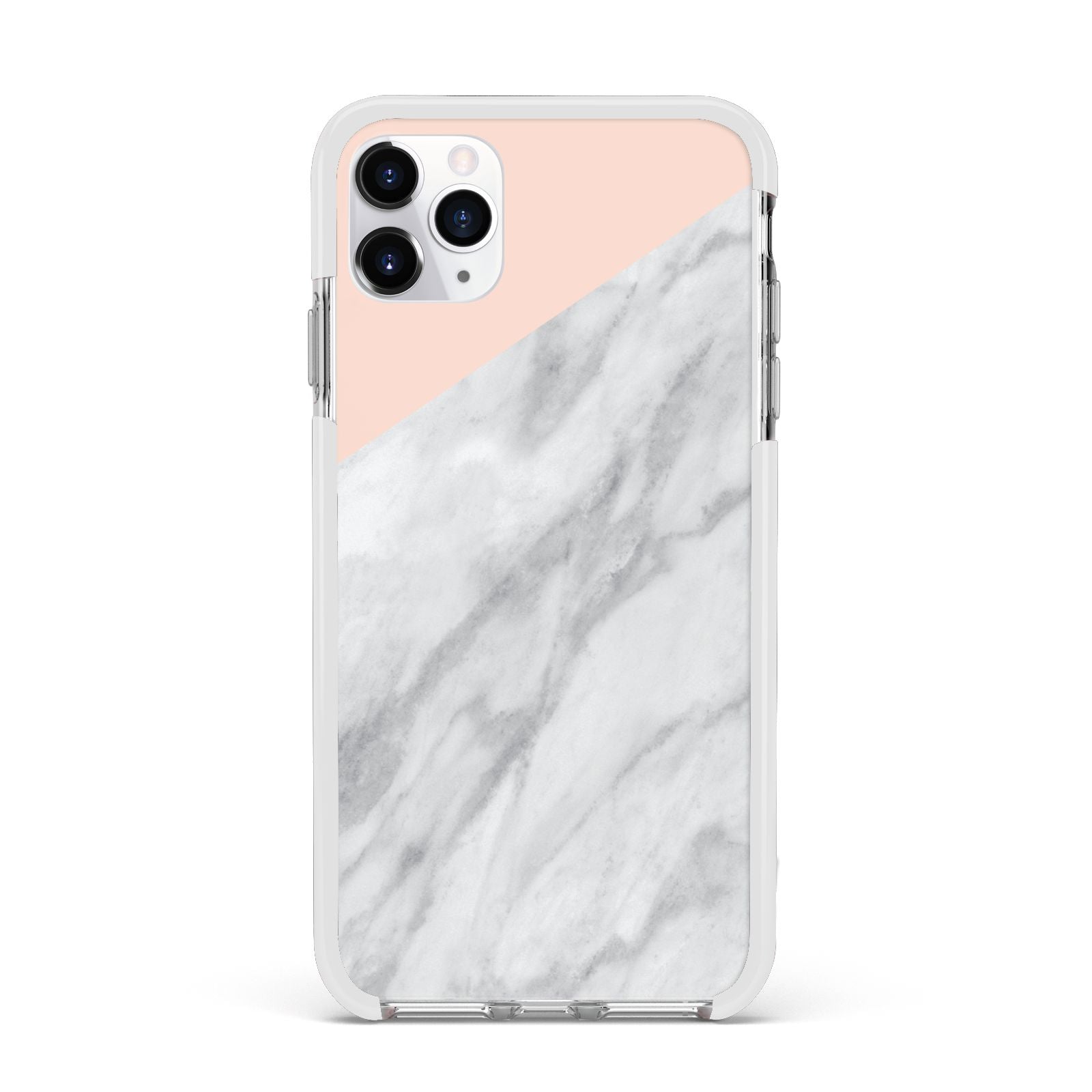 Marble Pink White Grey Apple iPhone 11 Pro Max in Silver with White Impact Case