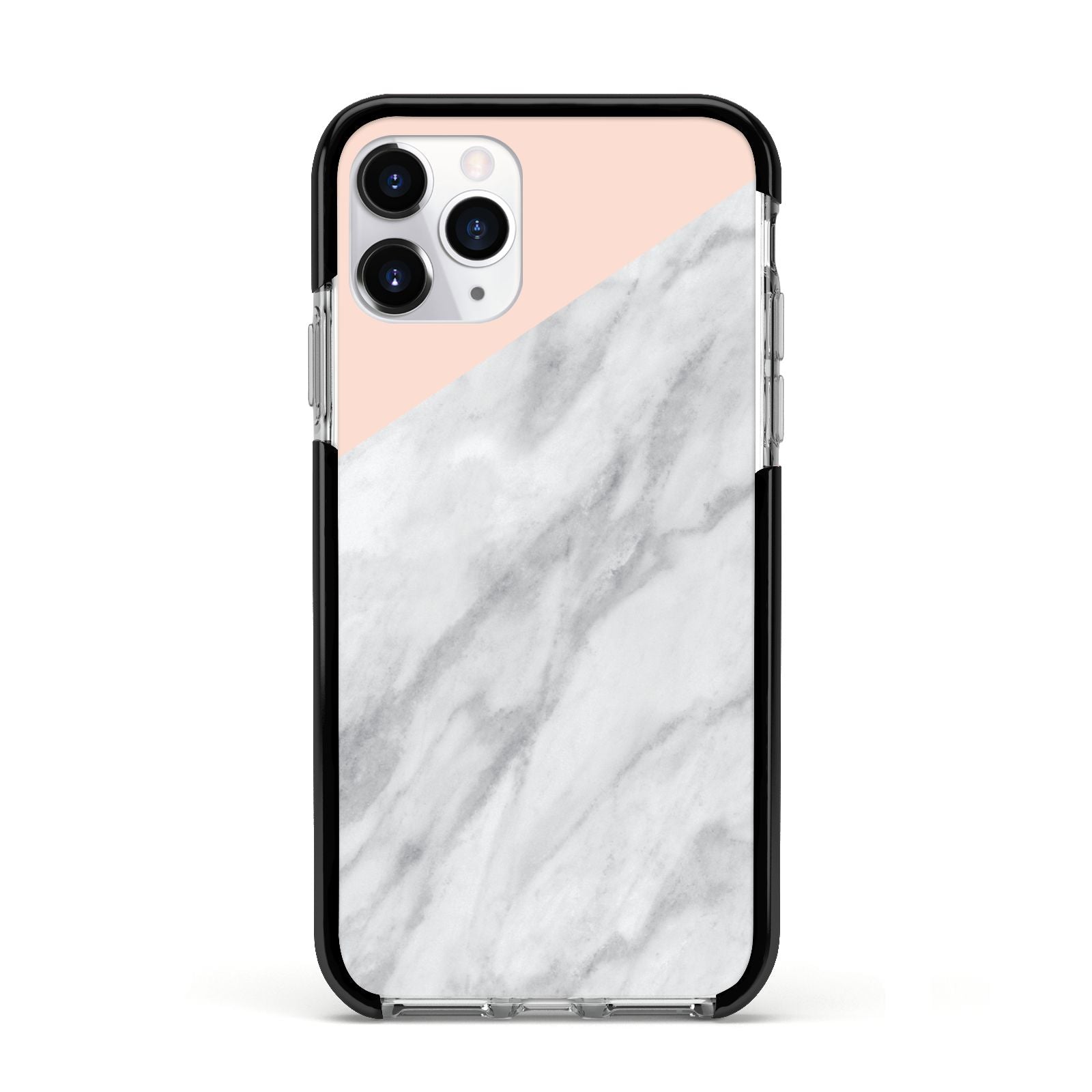 Marble Pink White Grey Apple iPhone 11 Pro in Silver with Black Impact Case