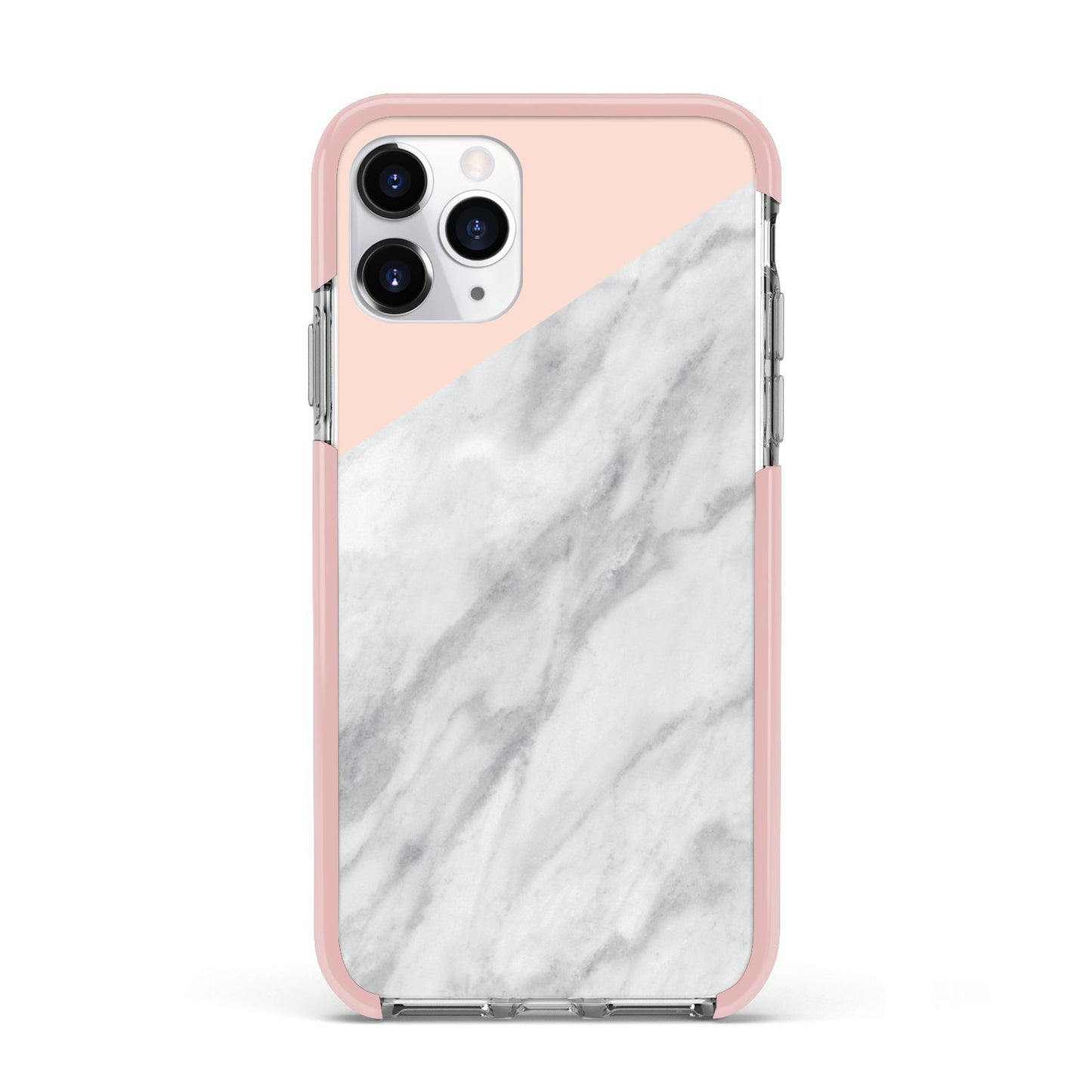 Marble Pink White Grey Apple iPhone 11 Pro in Silver with Pink Impact Case