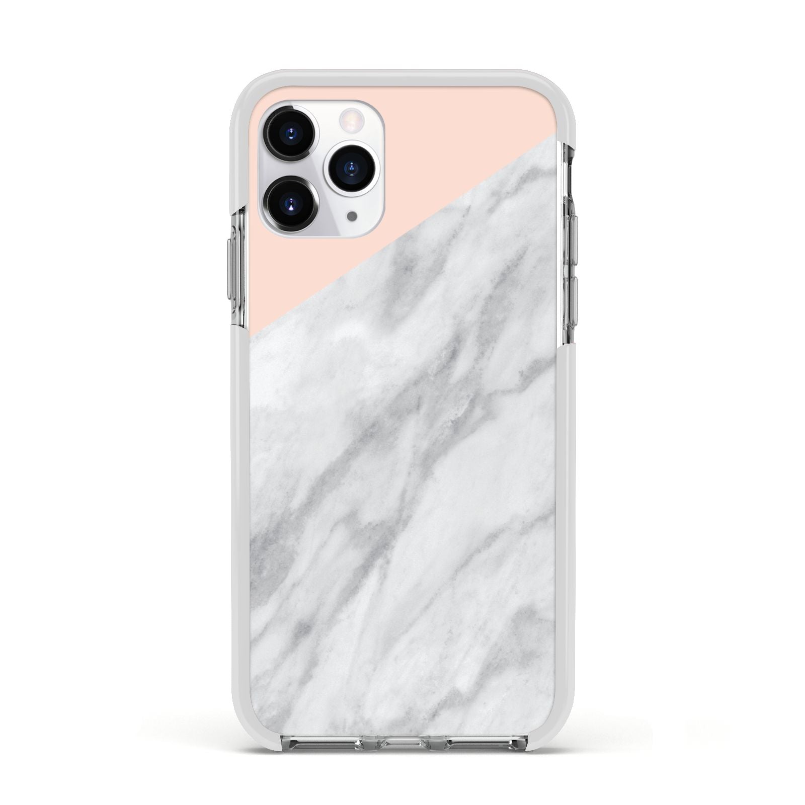 Marble Pink White Grey Apple iPhone 11 Pro in Silver with White Impact Case