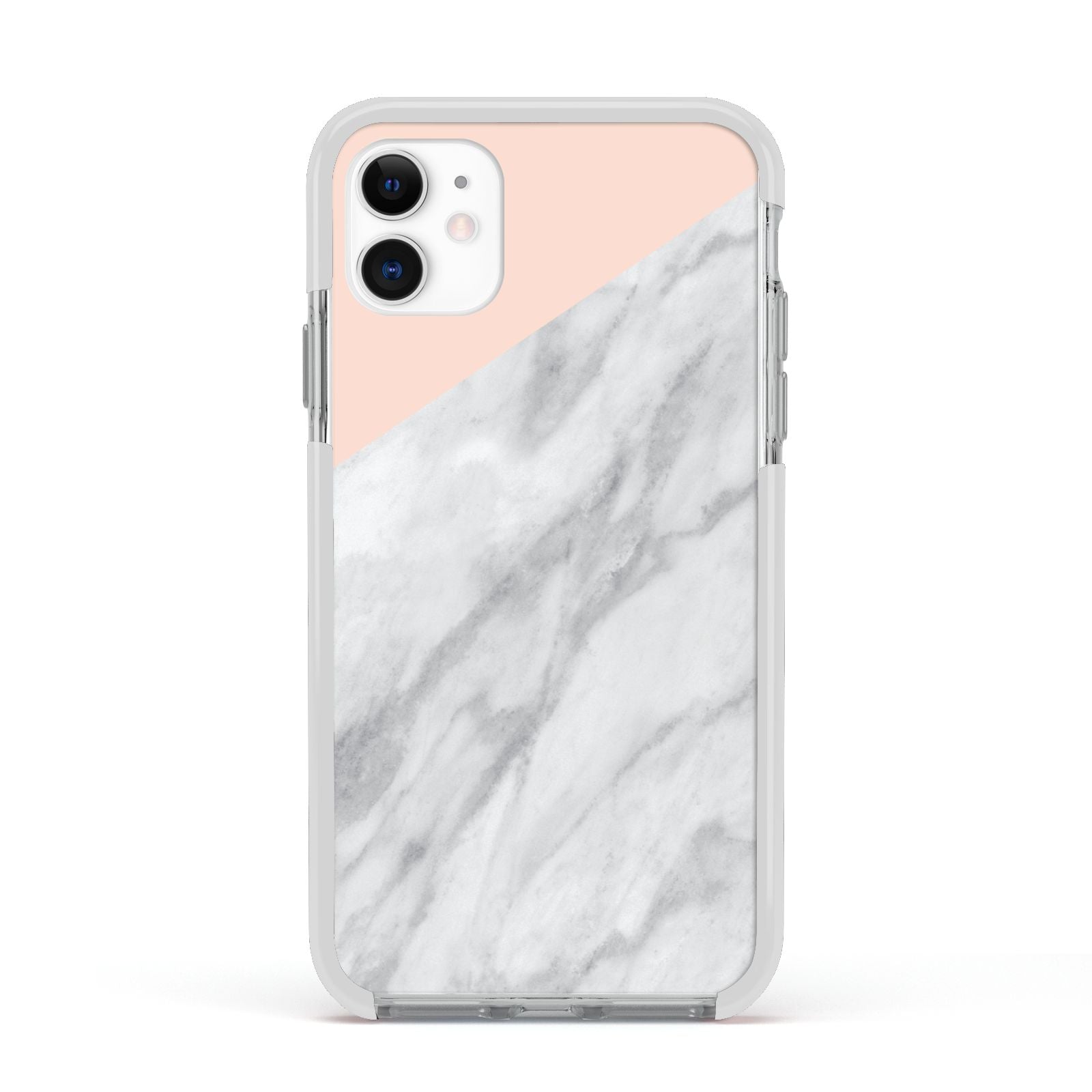 Marble Pink White Grey Apple iPhone 11 in White with White Impact Case