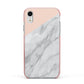 Marble Pink White Grey Apple iPhone XR Impact Case Pink Edge on Silver Phone