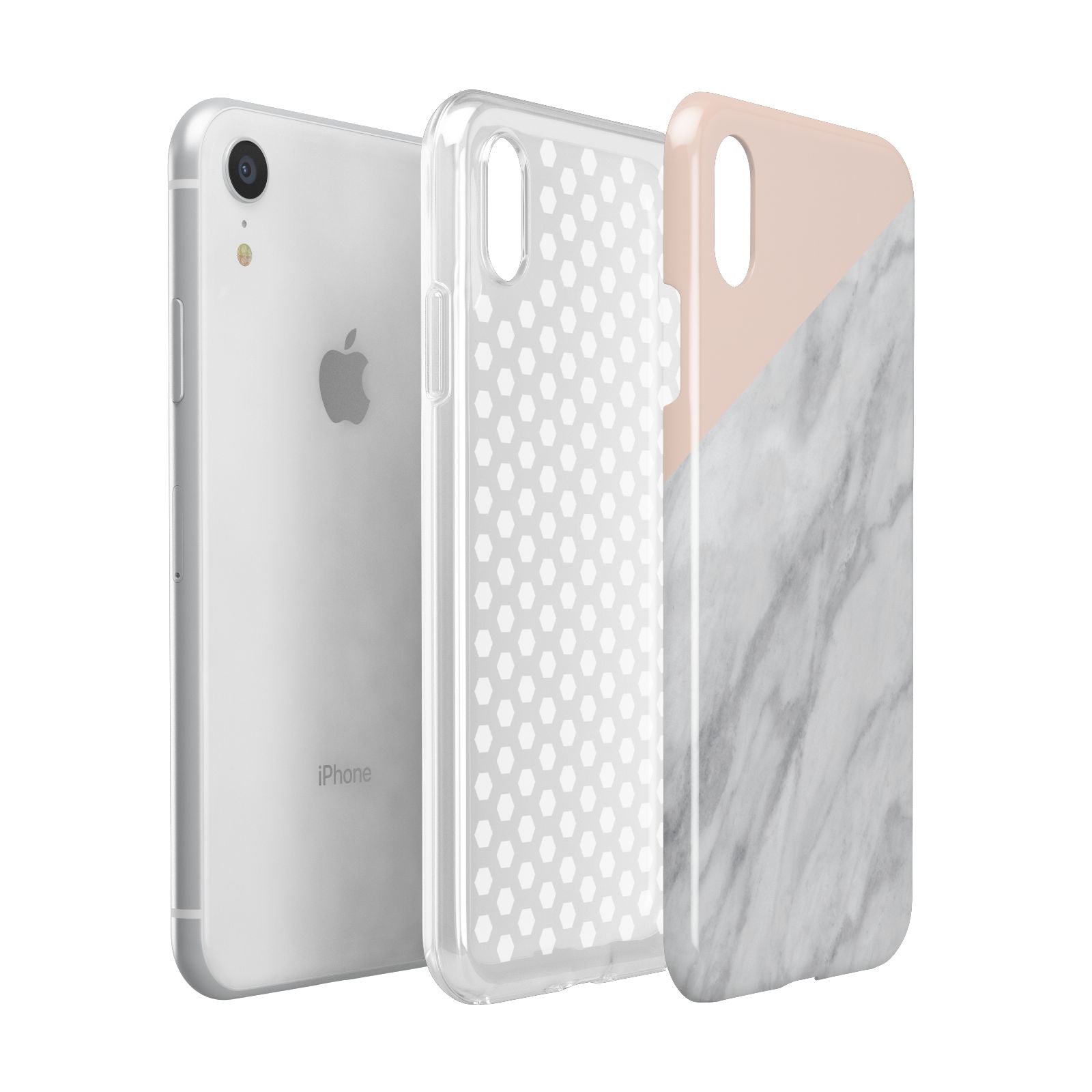 Marble Pink White Grey Apple iPhone XR White 3D Tough Case Expanded view