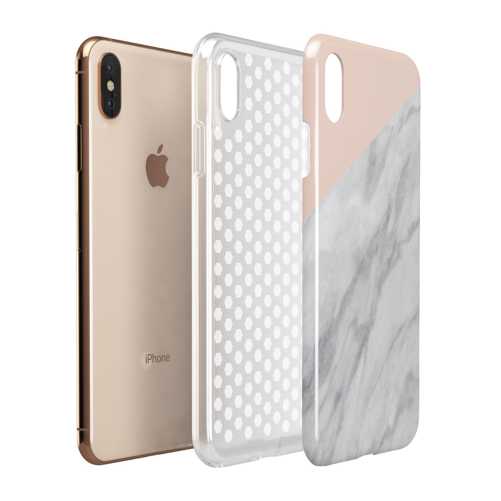 Marble Pink White Grey Apple iPhone Xs Max 3D Tough Case Expanded View