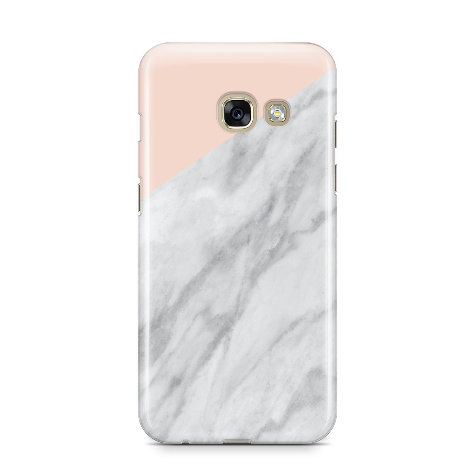 Marble Pink White Grey Samsung Galaxy A3 2017 Case on gold phone