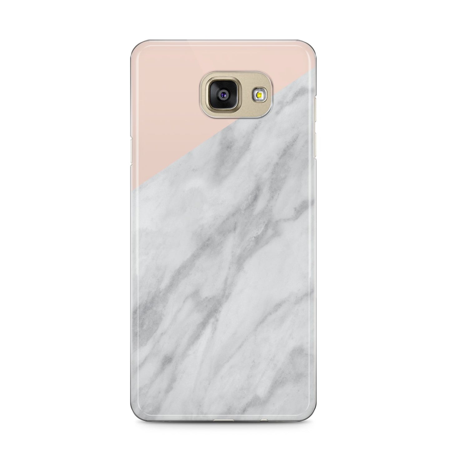 Marble Pink White Grey Samsung Galaxy A5 2016 Case on gold phone