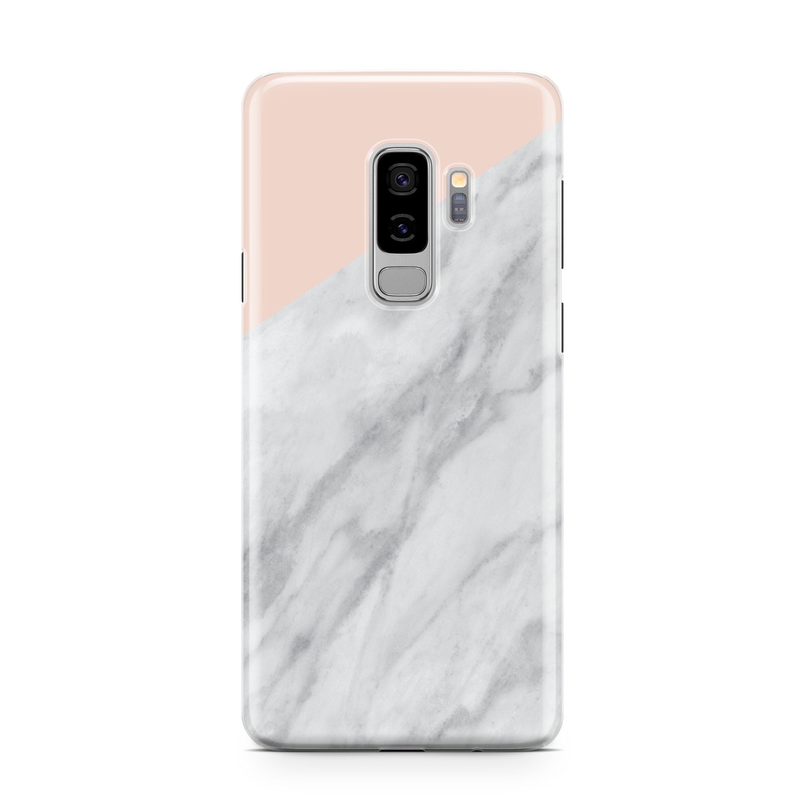Marble Pink White Grey Samsung Galaxy S9 Plus Case on Silver phone