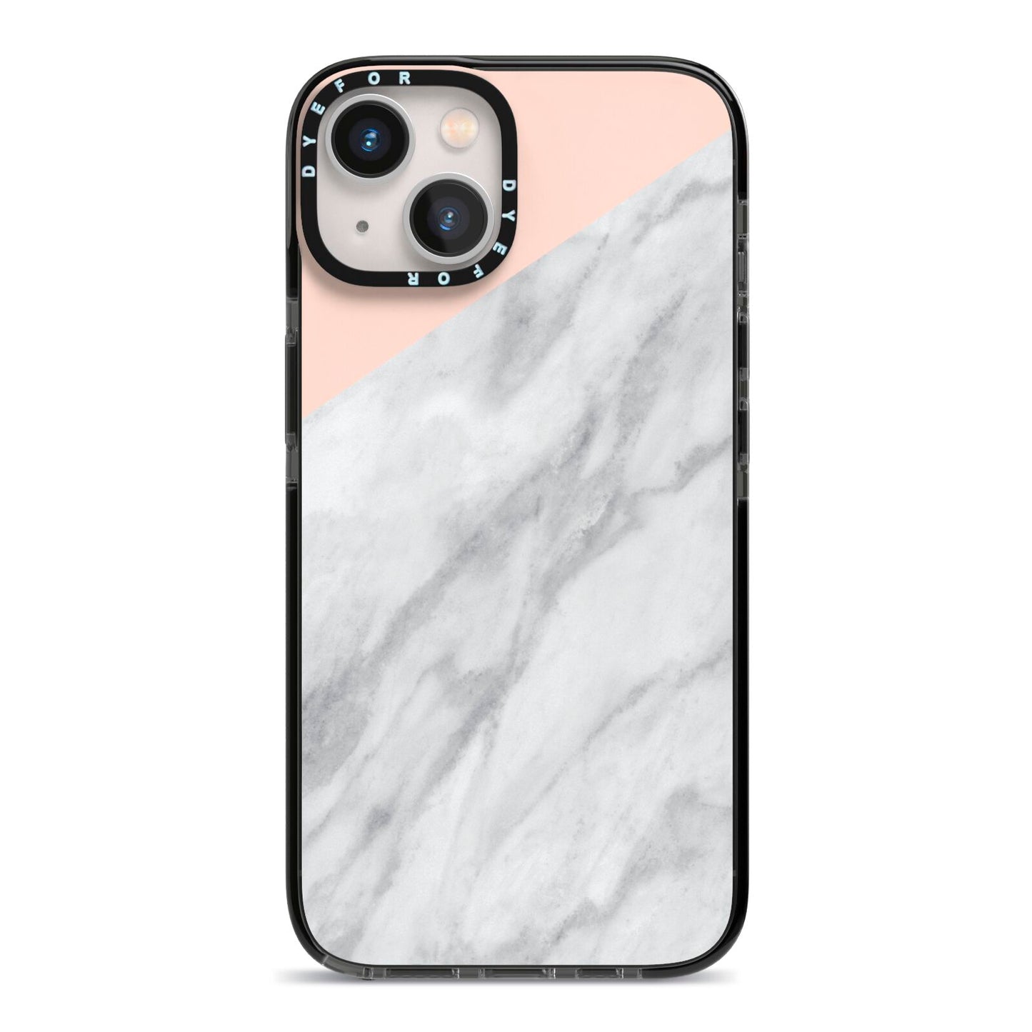 Marble Pink White Grey iPhone 13 Black Impact Case on Silver phone