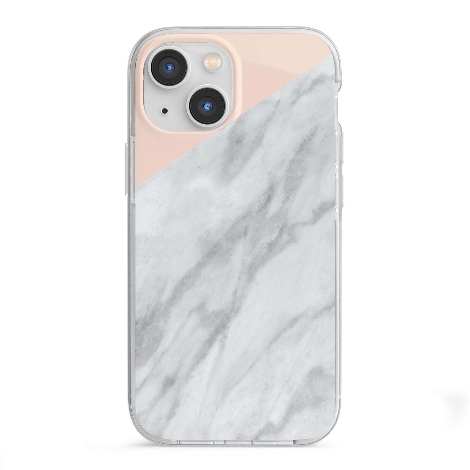 Marble Pink White Grey iPhone 13 Mini TPU Impact Case with White Edges