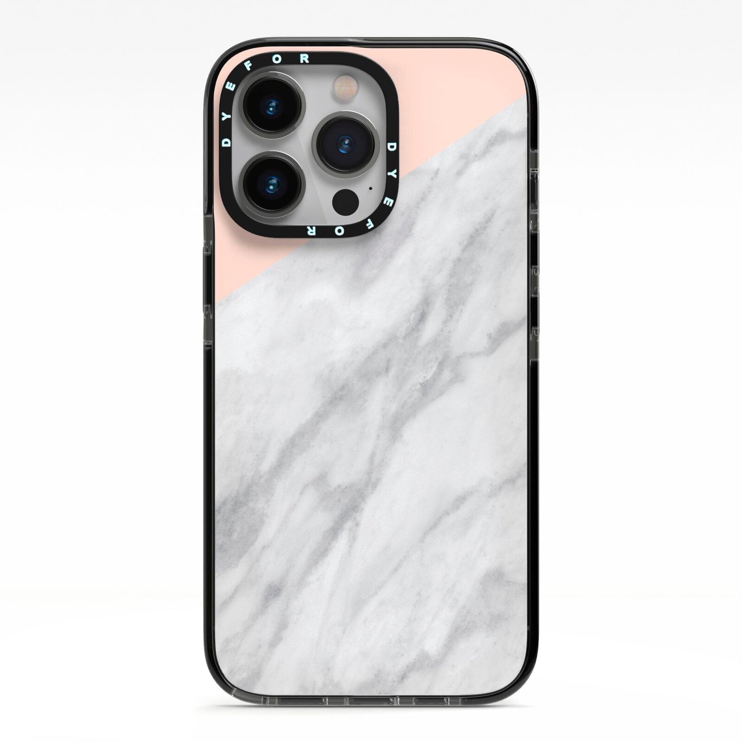 Marble Pink White Grey iPhone 13 Pro Black Impact Case on Silver phone