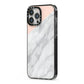 Marble Pink White Grey iPhone 13 Pro Max Black Impact Case Side Angle on Silver phone