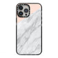 Marble Pink White Grey iPhone 13 Pro Max Black Impact Case on Silver phone