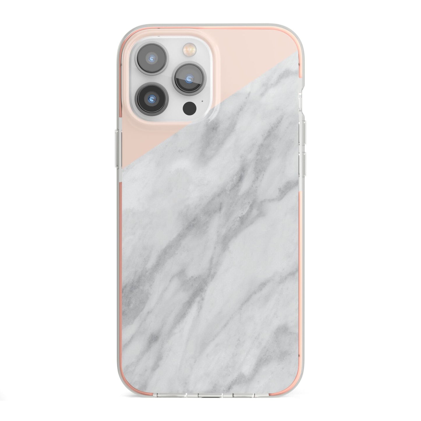 Marble Pink White Grey iPhone 13 Pro Max TPU Impact Case with Pink Edges