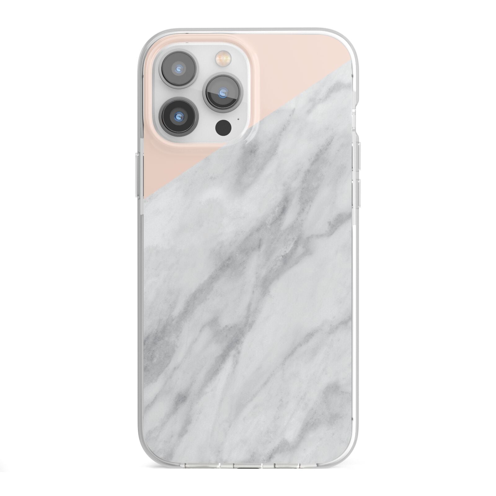 Marble Pink White Grey iPhone 13 Pro Max TPU Impact Case with White Edges