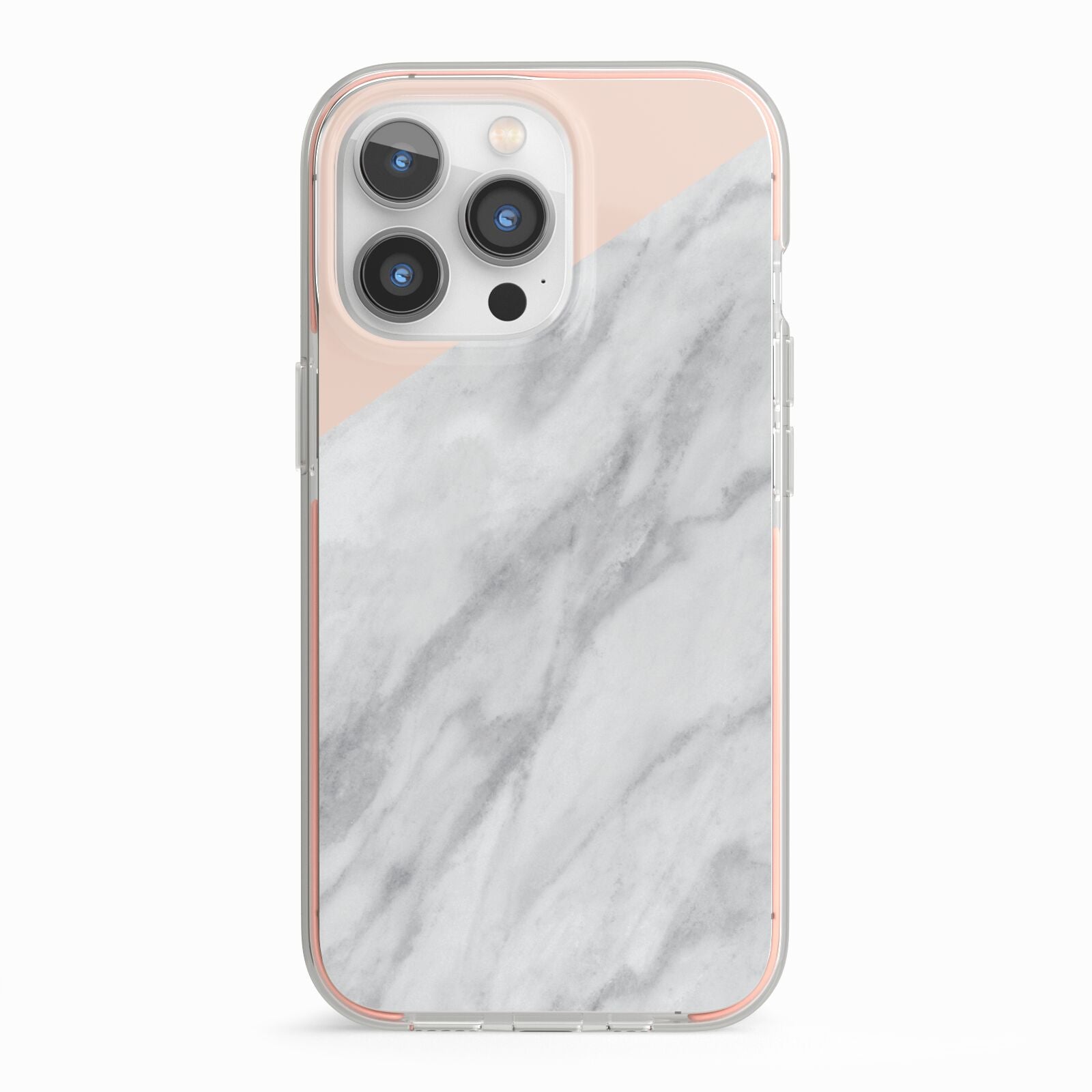 Marble Pink White Grey iPhone 13 Pro TPU Impact Case with Pink Edges