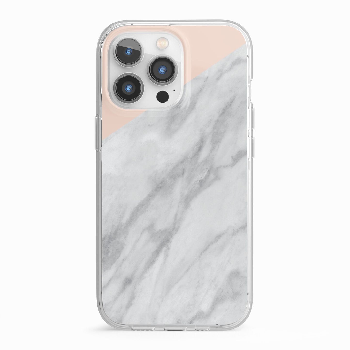 Marble Pink White Grey iPhone 13 Pro TPU Impact Case with White Edges