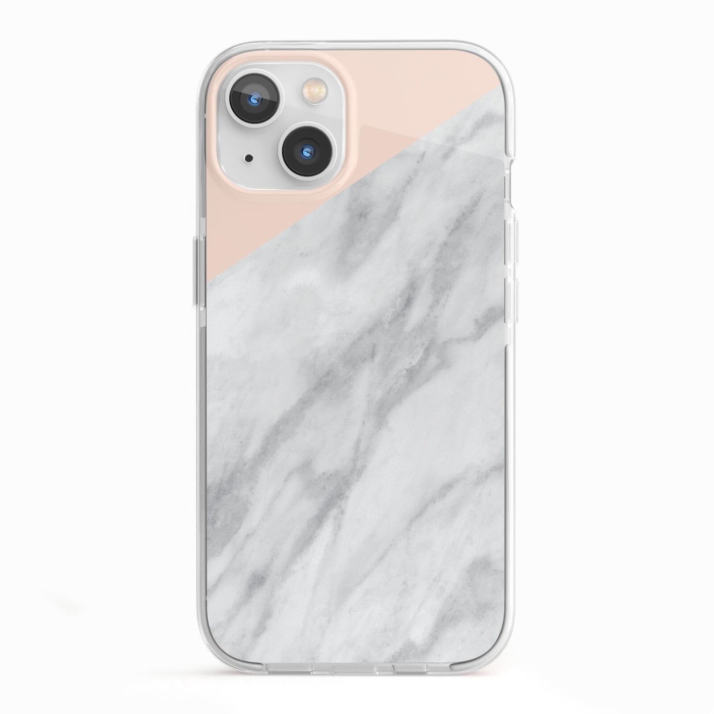 Marble Pink White Grey iPhone 13 TPU Impact Case with White Edges