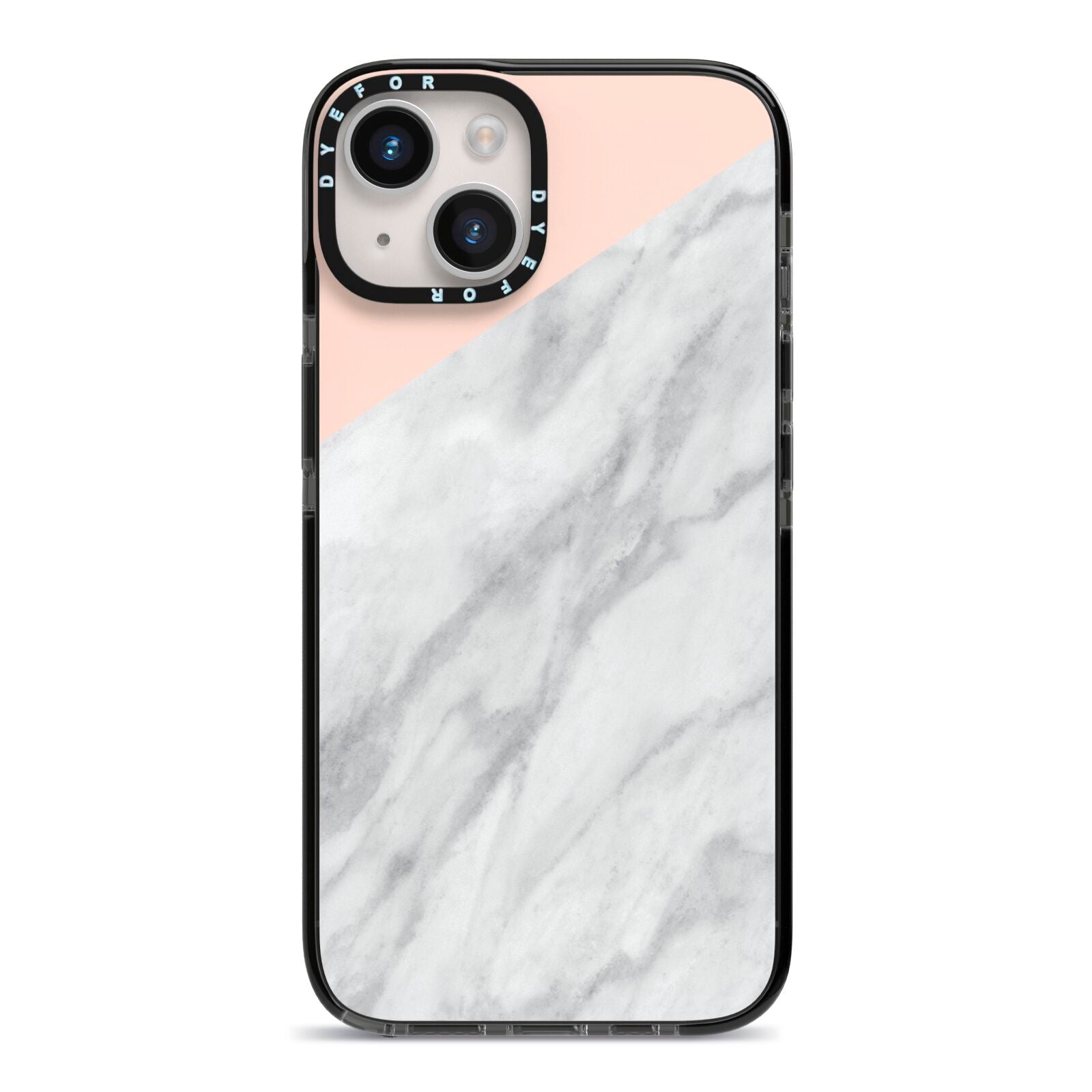 Marble Pink White Grey iPhone 14 Black Impact Case on Silver phone