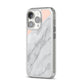 Marble Pink White Grey iPhone 14 Pro Clear Tough Case Silver Angled Image