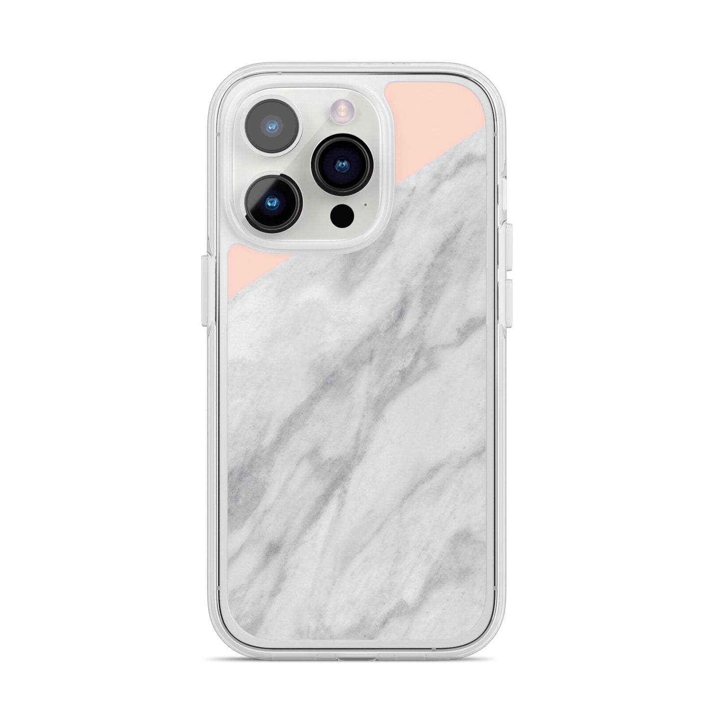 Marble Pink White Grey iPhone 14 Pro Clear Tough Case Silver