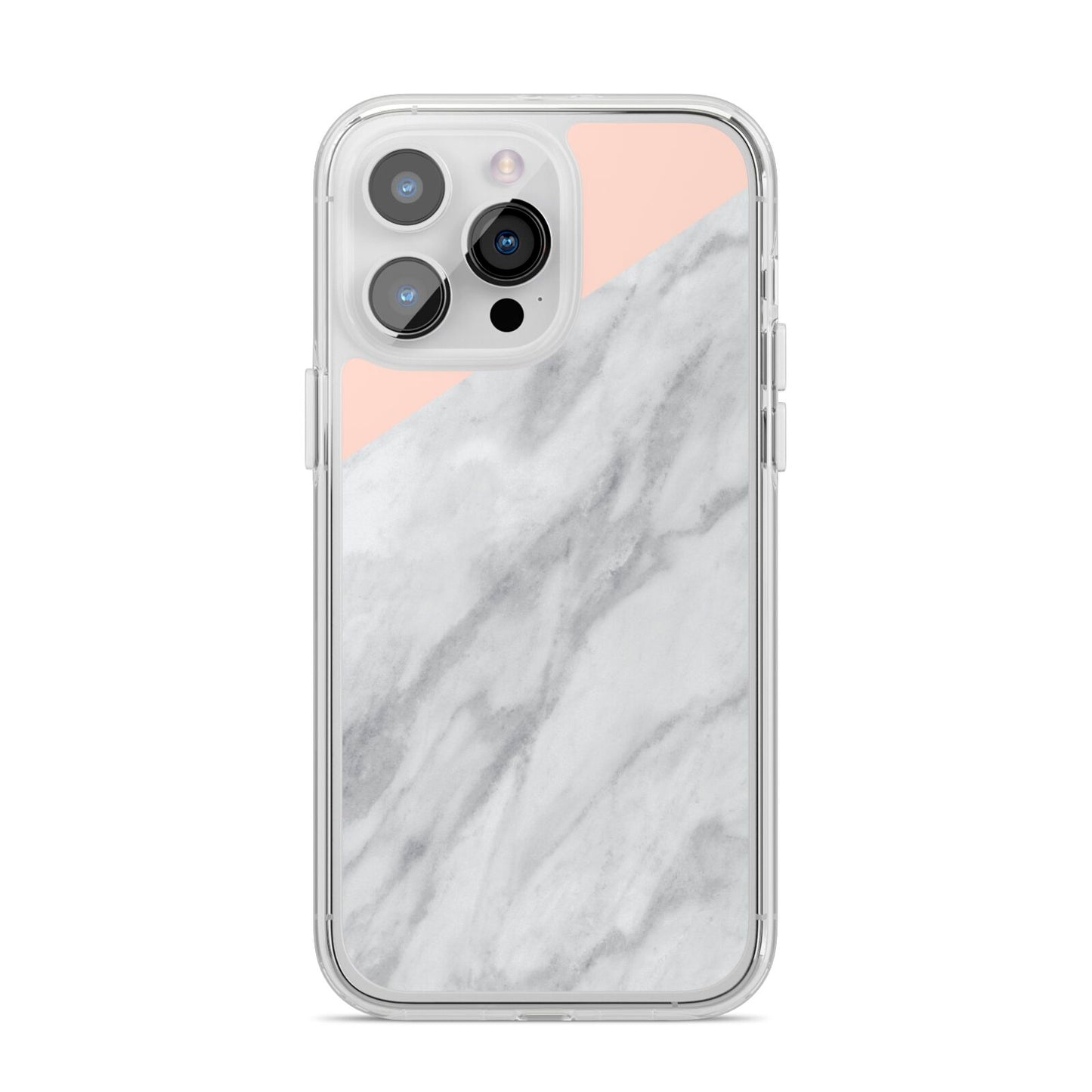 Marble Pink White Grey iPhone 14 Pro Max Clear Tough Case Silver
