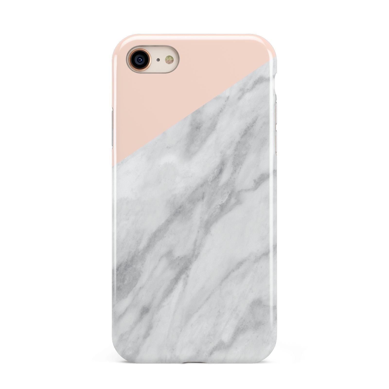 Marble Pink White Grey iPhone 8 3D Tough Case on Gold Phone