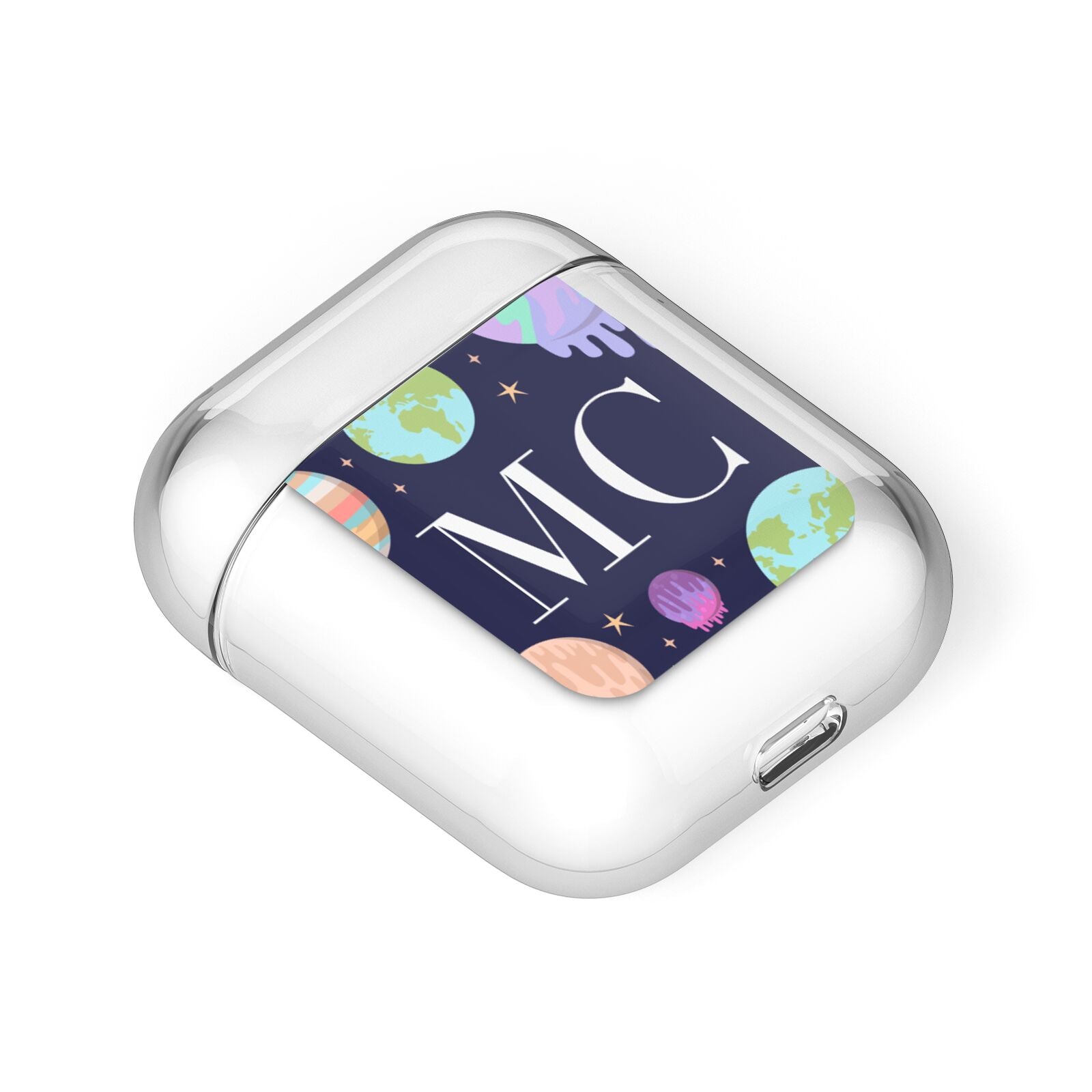 Marble Planets Personalised Initials AirPods Case Laid Flat