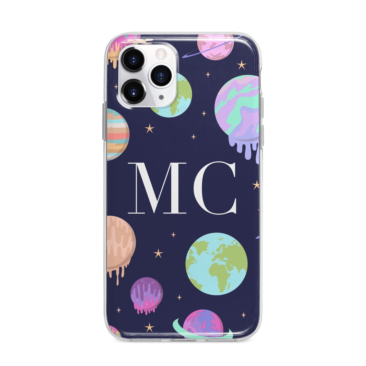 Marble Planets Personalised Initials Apple iPhone 11 Pro Max in Silver with Bumper Case
