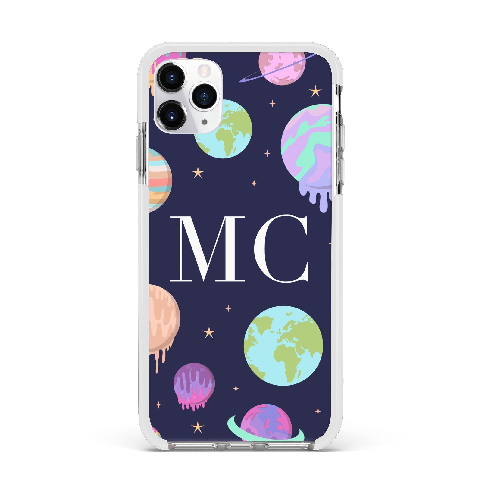 Marble Planets Personalised Initials Apple iPhone 11 Pro Max in Silver with White Impact Case