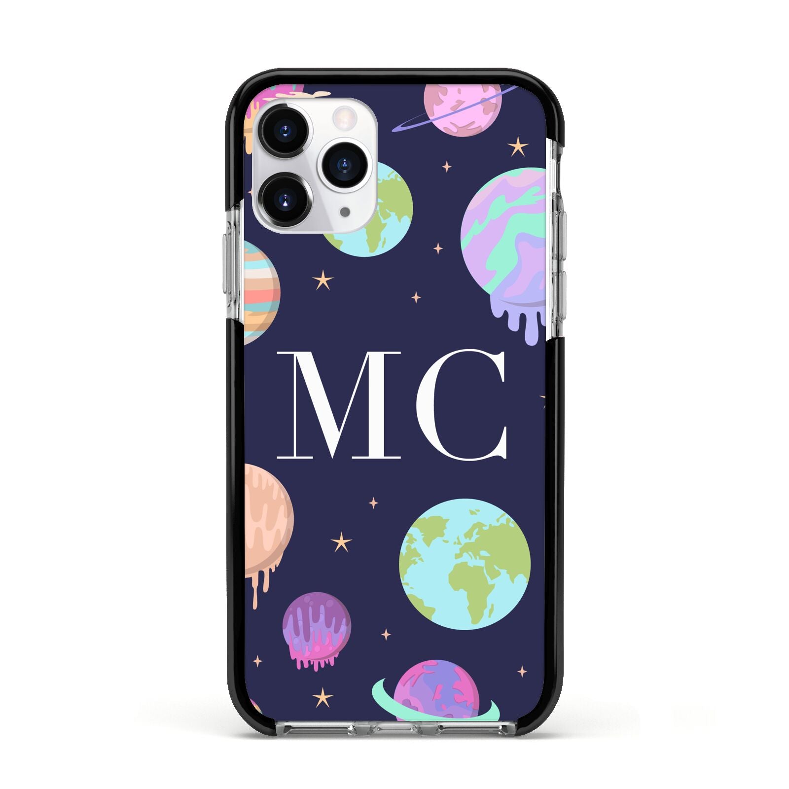 Marble Planets Personalised Initials Apple iPhone 11 Pro in Silver with Black Impact Case