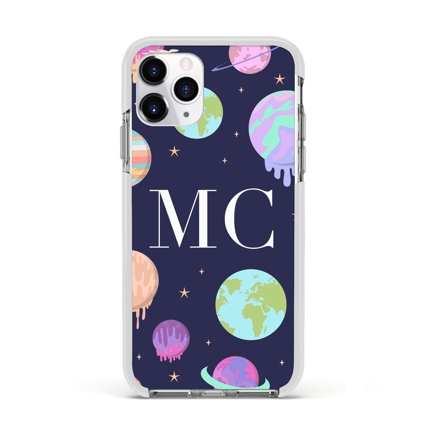 Marble Planets Personalised Initials Apple iPhone 11 Pro in Silver with White Impact Case