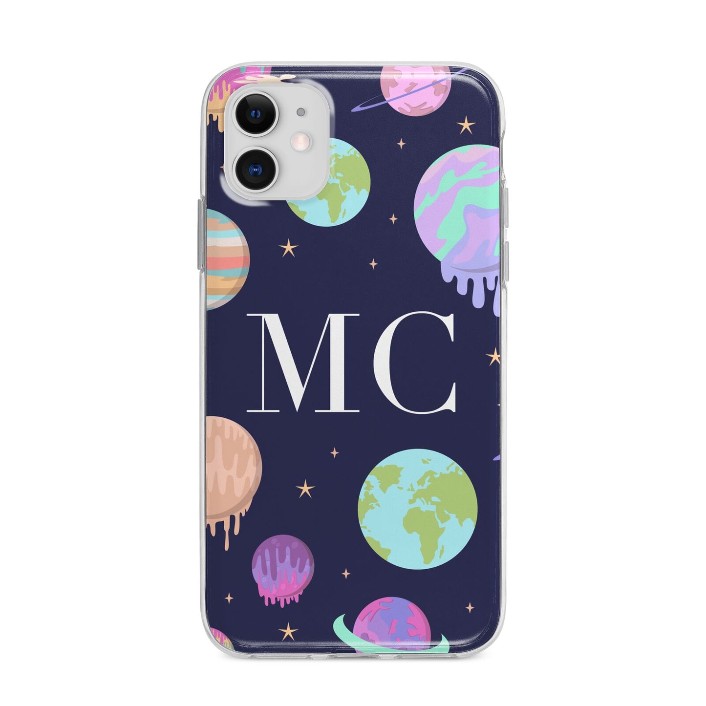 Marble Planets Personalised Initials Apple iPhone 11 in White with Bumper Case