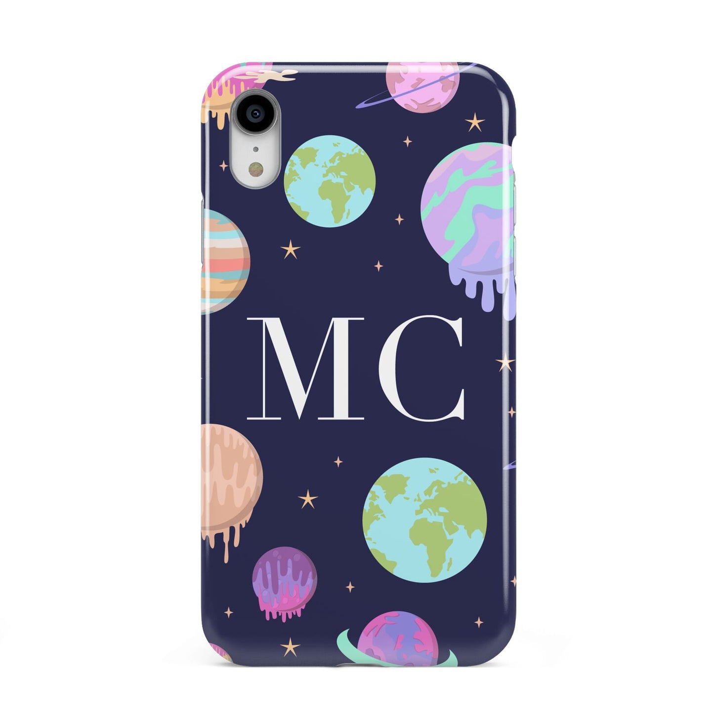 Marble Planets Personalised Initials Apple iPhone XR White 3D Tough Case
