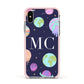 Marble Planets Personalised Initials Apple iPhone Xs Impact Case Pink Edge on Silver Phone