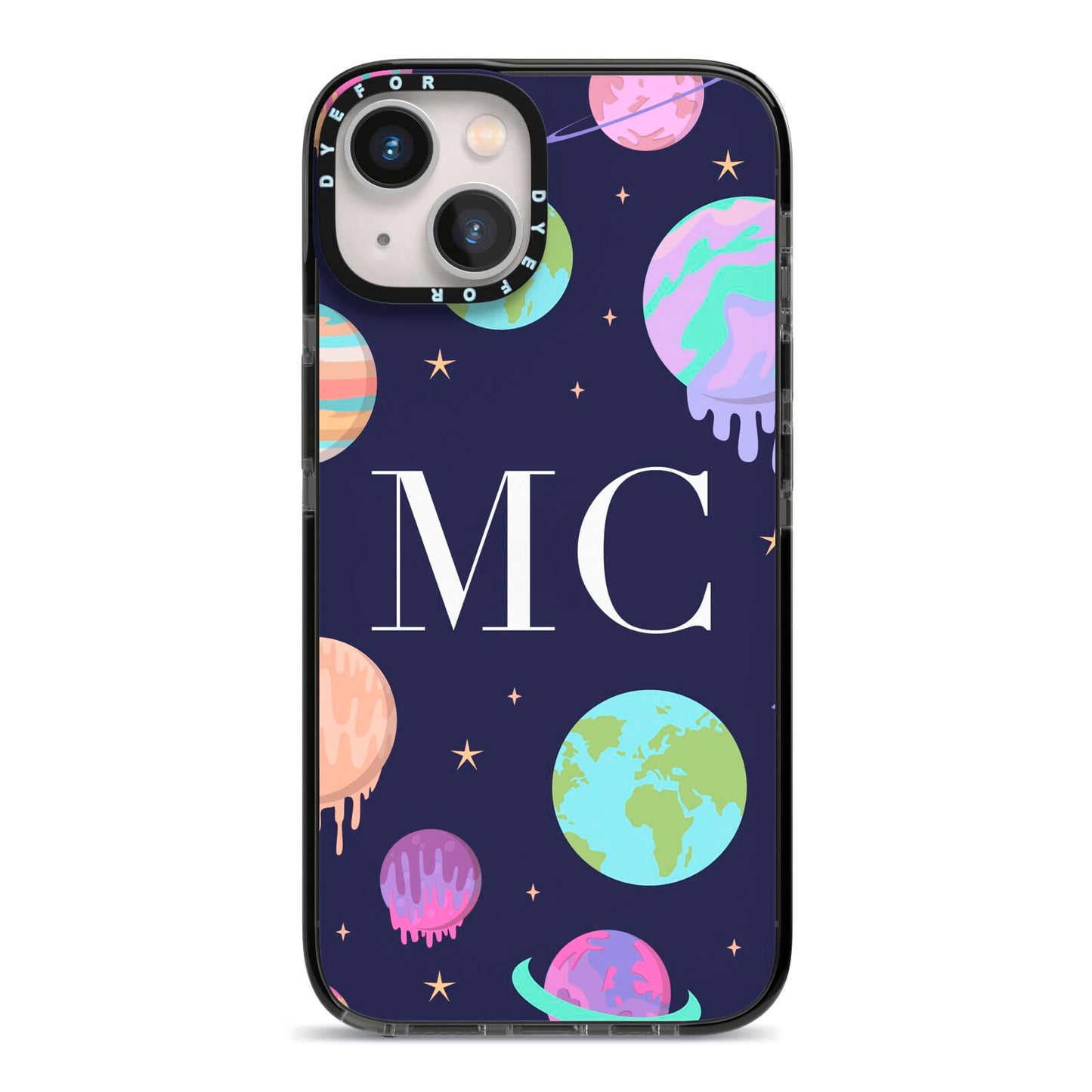 Marble Planets Personalised Initials iPhone 13 Black Impact Case on Silver phone