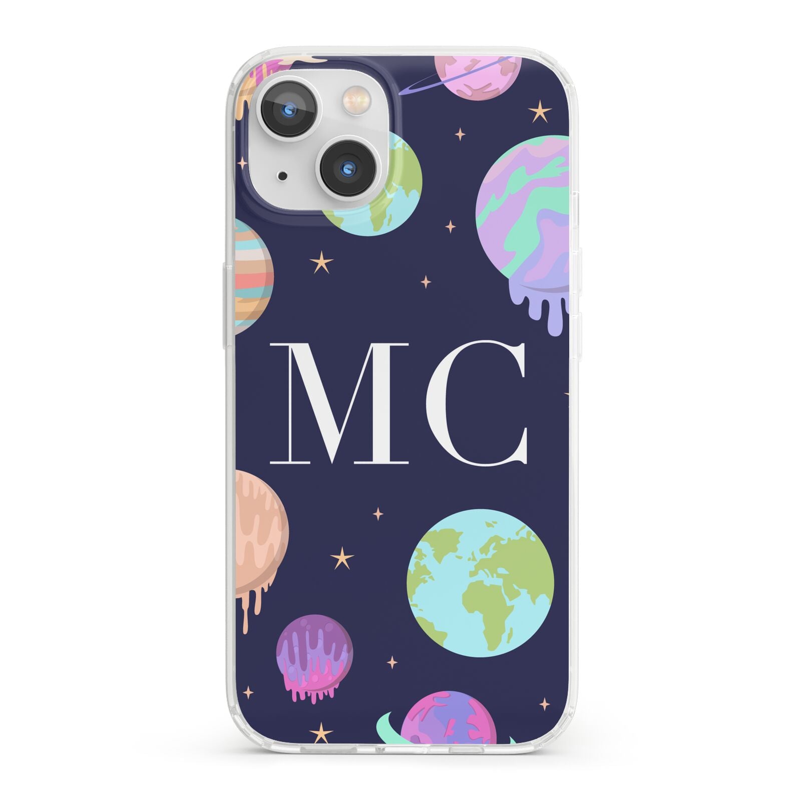 Marble Planets Personalised Initials iPhone 13 Clear Bumper Case
