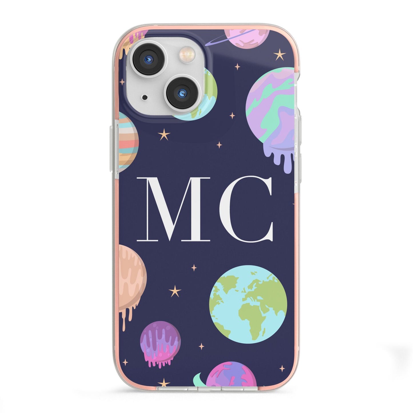 Marble Planets Personalised Initials iPhone 13 Mini TPU Impact Case with Pink Edges
