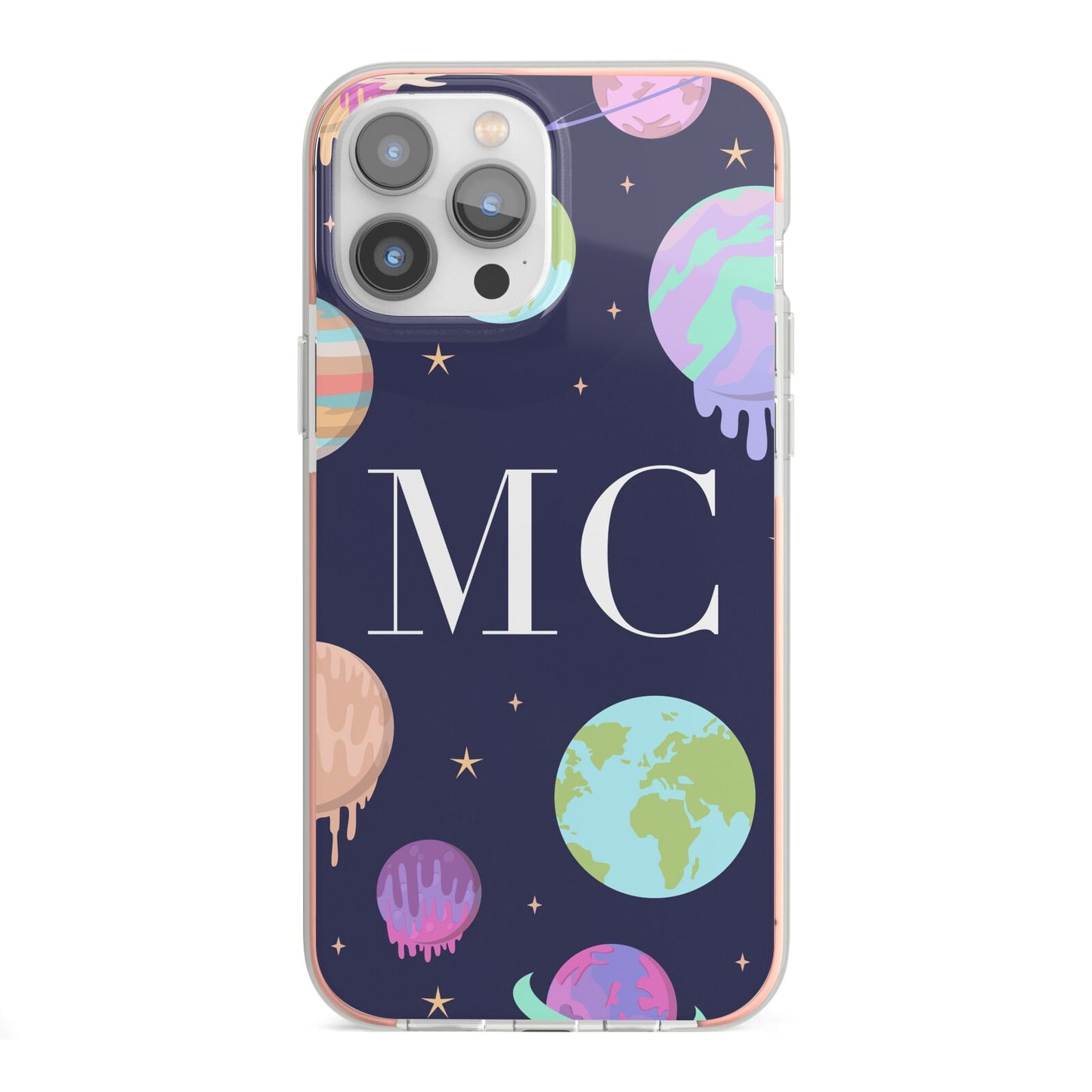 Marble Planets Personalised Initials iPhone 13 Pro Max TPU Impact Case with Pink Edges