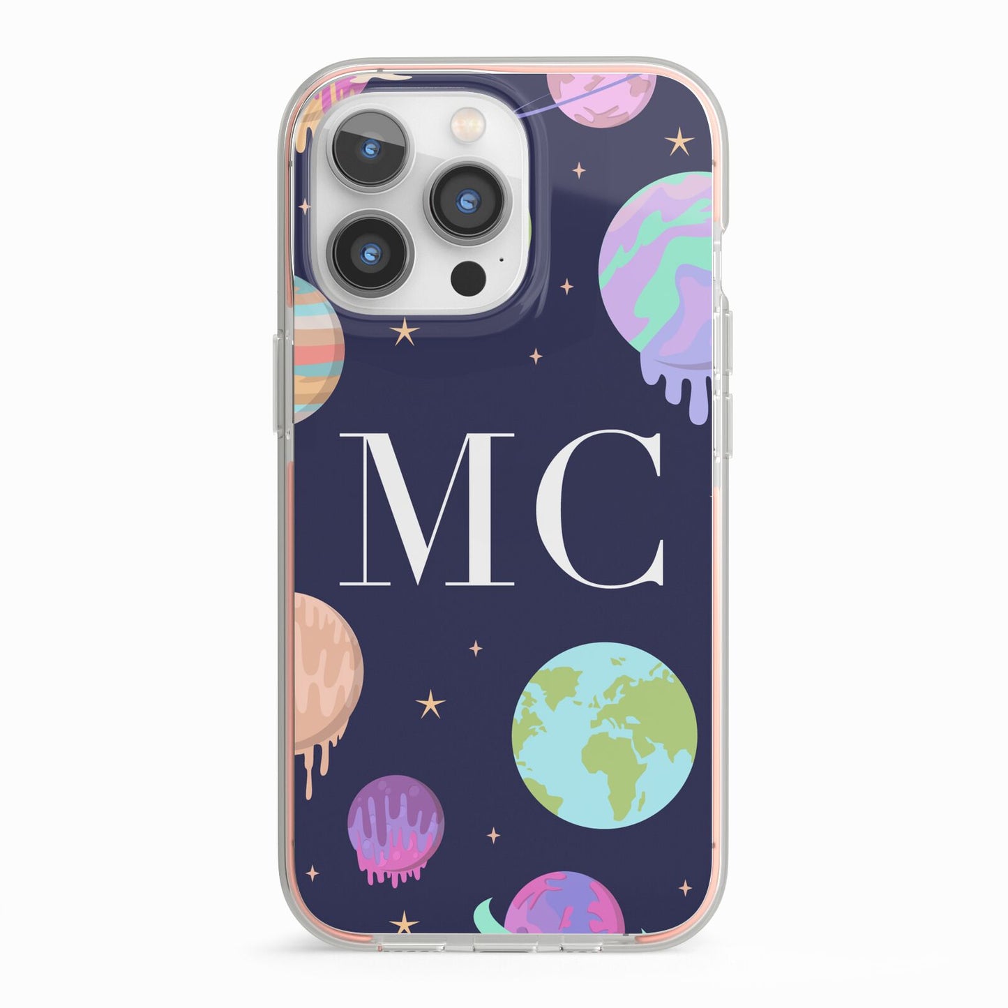 Marble Planets Personalised Initials iPhone 13 Pro TPU Impact Case with Pink Edges