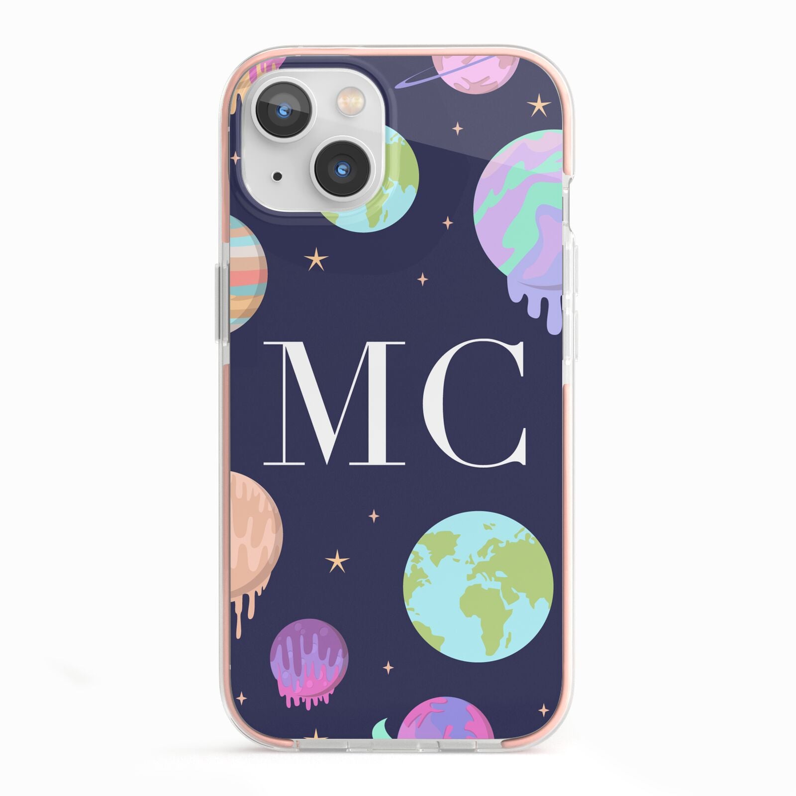 Marble Planets Personalised Initials iPhone 13 TPU Impact Case with Pink Edges