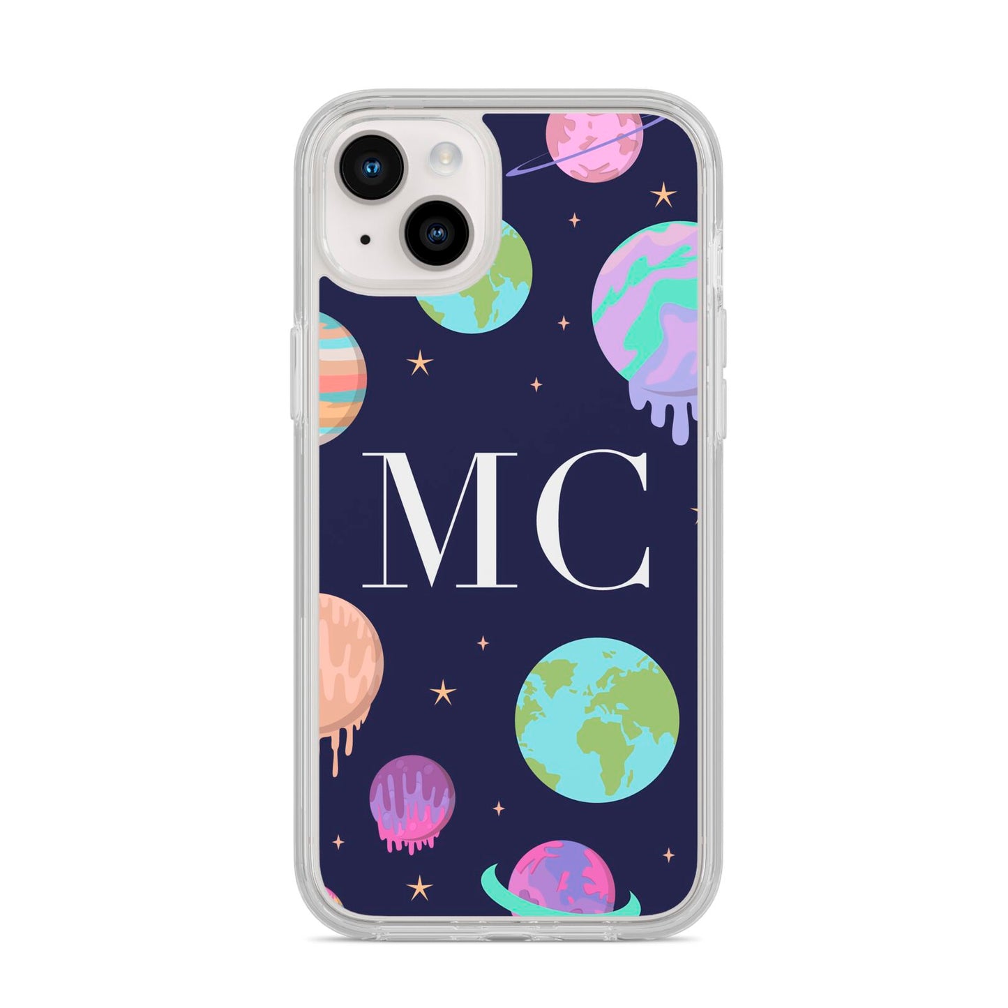 Marble Planets Personalised Initials iPhone 14 Plus Clear Tough Case Starlight