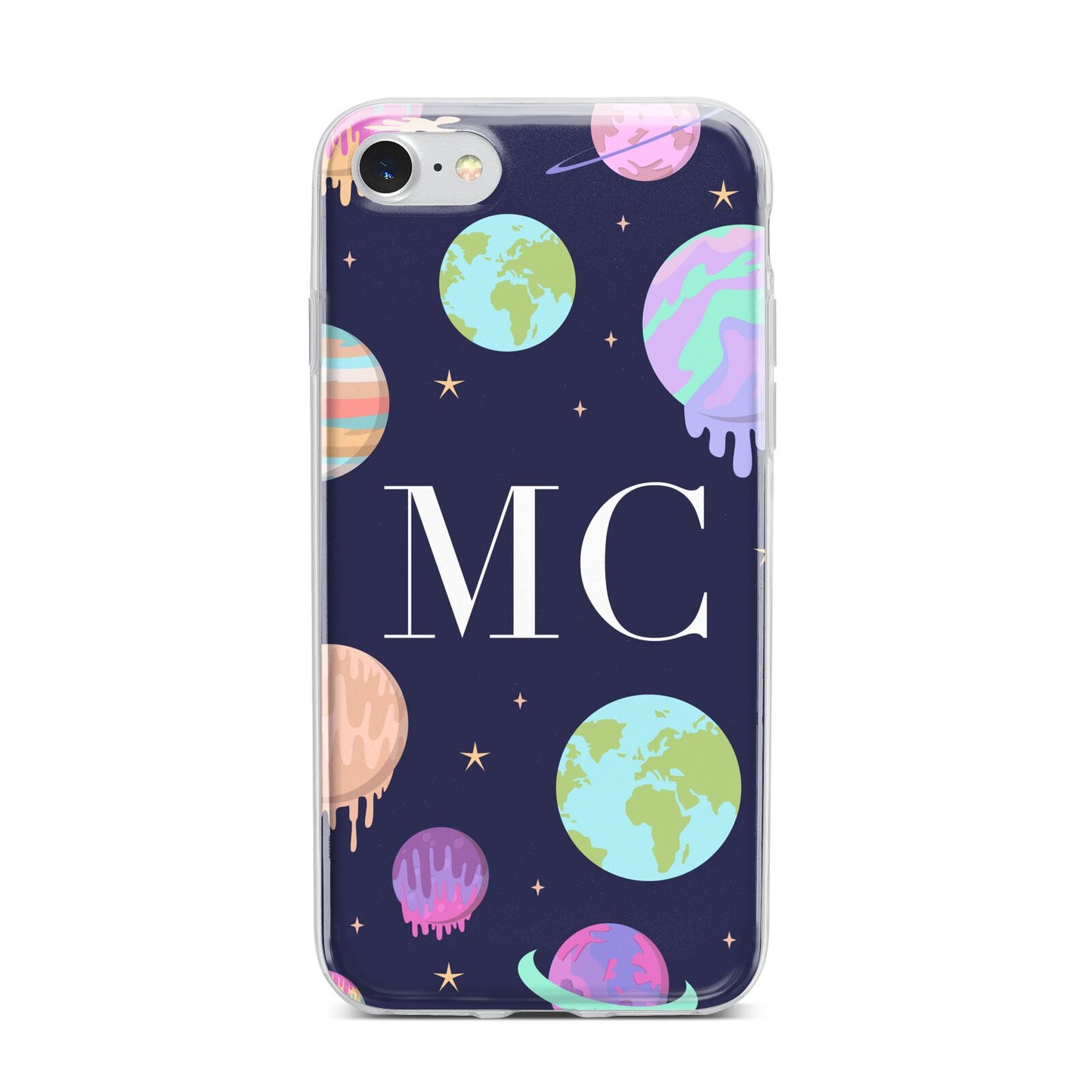 Marble Planets Personalised Initials iPhone 7 Bumper Case on Silver iPhone