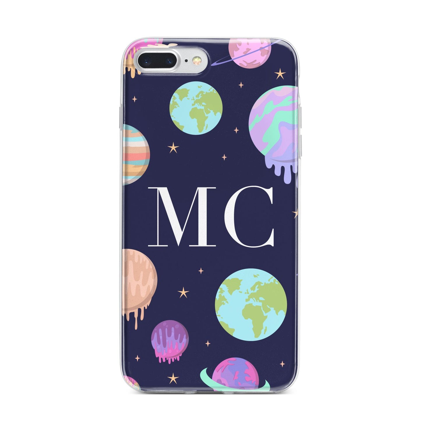 Marble Planets Personalised Initials iPhone 7 Plus Bumper Case on Silver iPhone