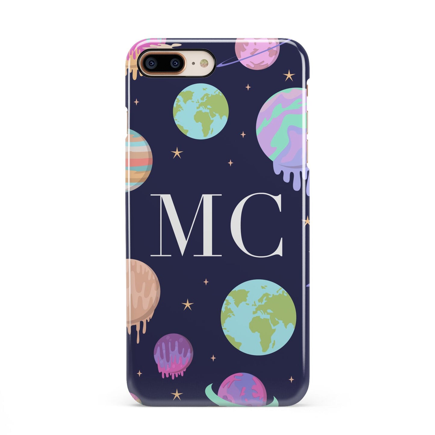 Marble Planets Personalised Initials iPhone 8 Plus 3D Snap Case on Gold Phone