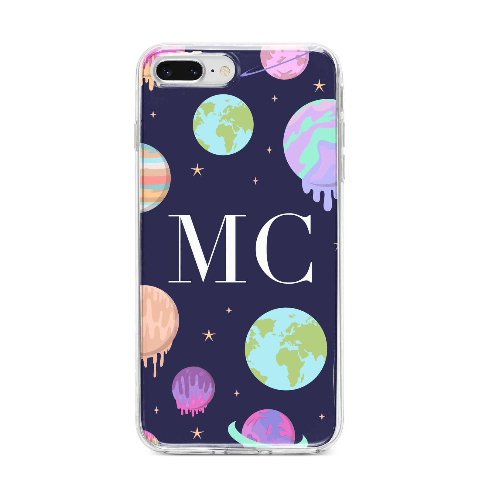 Marble Planets Personalised Initials iPhone 8 Plus Bumper Case on Silver iPhone
