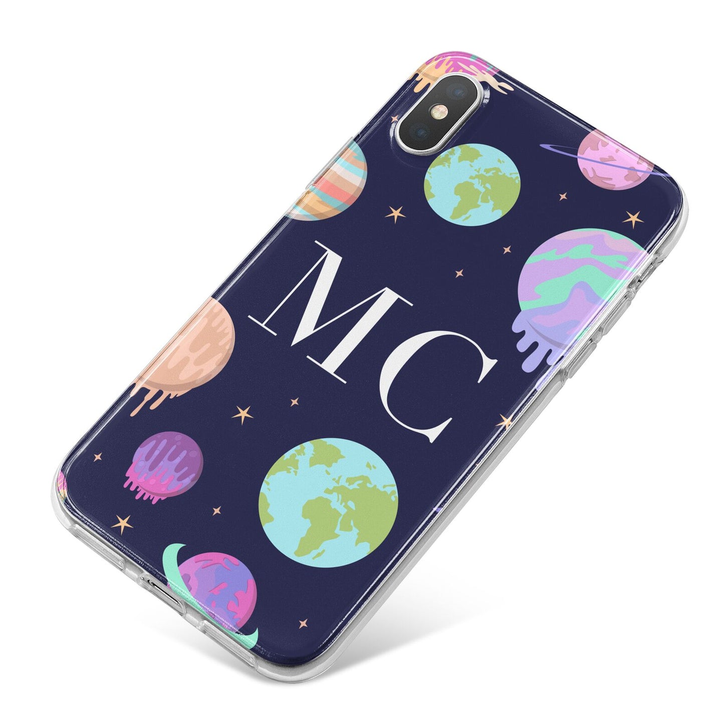 Marble Planets Personalised Initials iPhone X Bumper Case on Silver iPhone