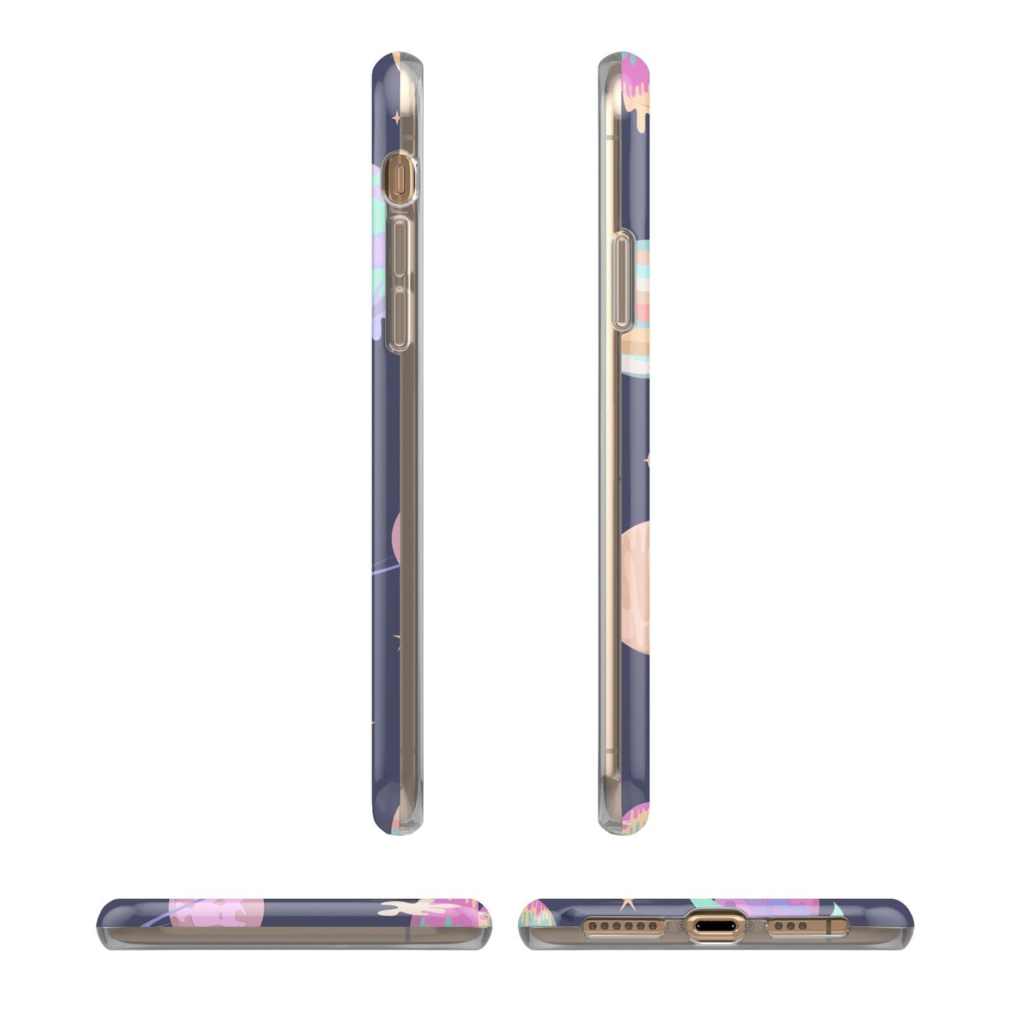 Marble Planets Personalised Initials iPhone XS 3D Tough Case in Gold Angled Images